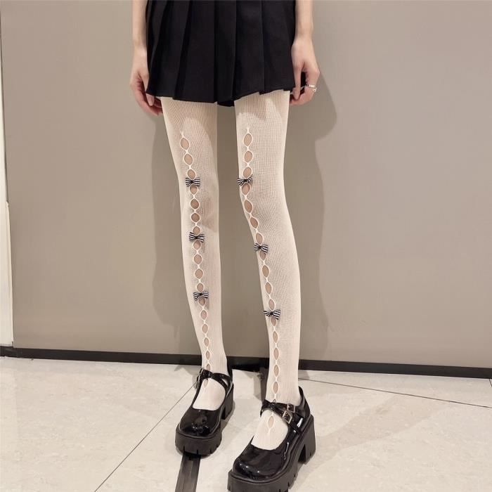 Collants En Dentelle Pour Femme – Motifs Cœur Floral Et Argyle Asymétrique, En Maille/resille, élasthanne – Blanc, Gris, Noir, Etc.
