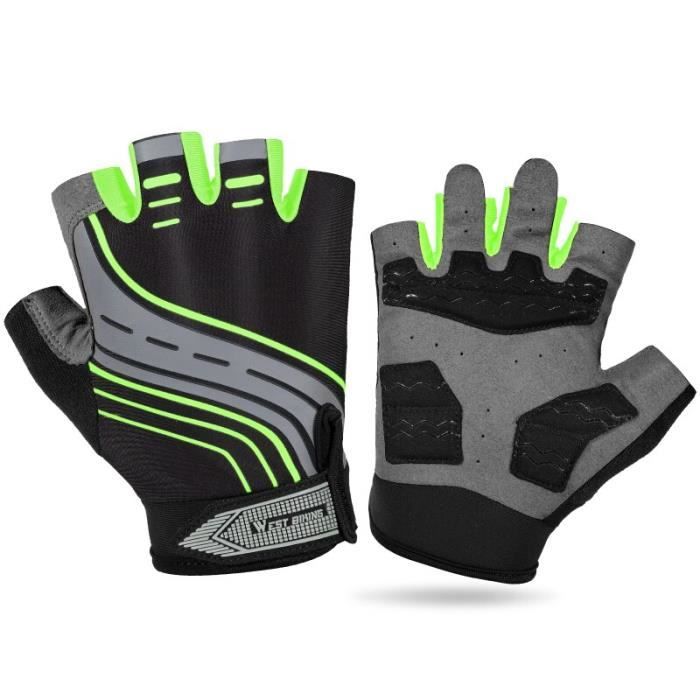 Gants Cyclisme RockBros – Demi-doigts, Soie Glacée, Noirs, Antichoc (VTT/route)