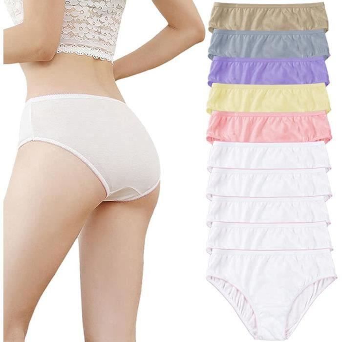 Lot de 10 Slips Jetables Femme en 100 Coton Culottes sous