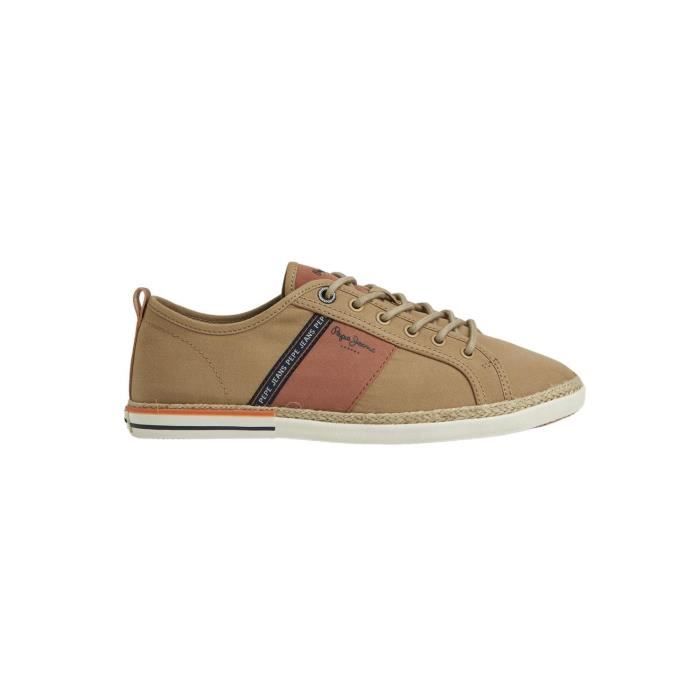 Pepe Jeans Baskets Homme - PEPE JEANS - Maoui Tape - Couleur Camel - Fermeture Lacets - Détails Contrastés