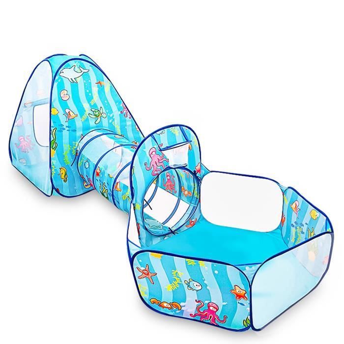 Tente De Jeu 3-en-1 Pour Enfants Avec Tunnel Et Piscine à Balles - Château Escamotable Pour Intérieur/extérieur - 280x120x130 Cm