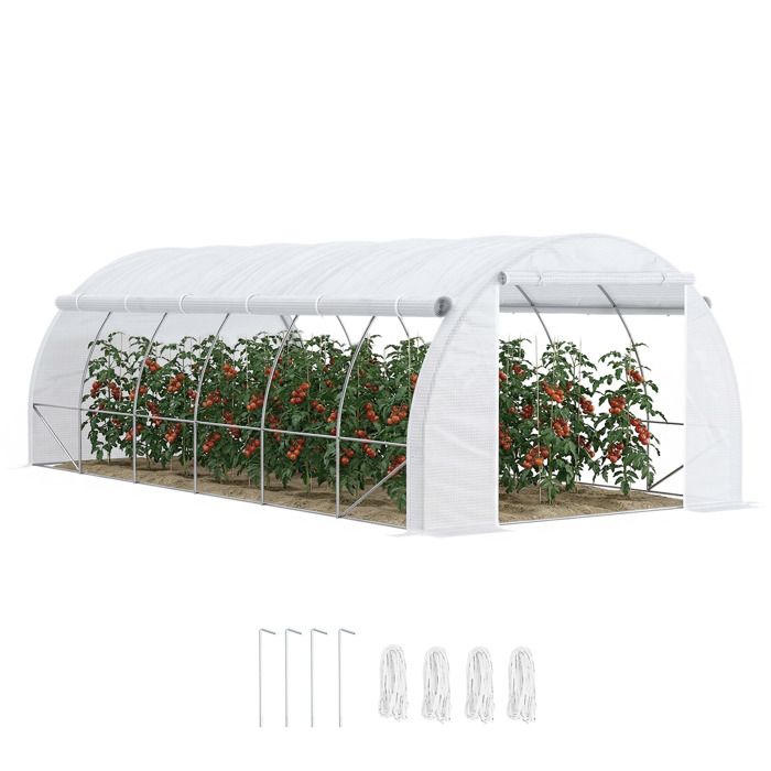 Serre de jardin tunnel - Outsunny - 18 m² 12 fenêtres porte parois zippées PE haute densité - acier - 6x3x2m - blanc