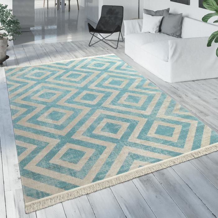 Tapis Exterieur Bleu Blanc Balcon Terrasse Motif Losanges Design Scandinave O 200 Cm Rond Achat Vente Tapis Cdiscount