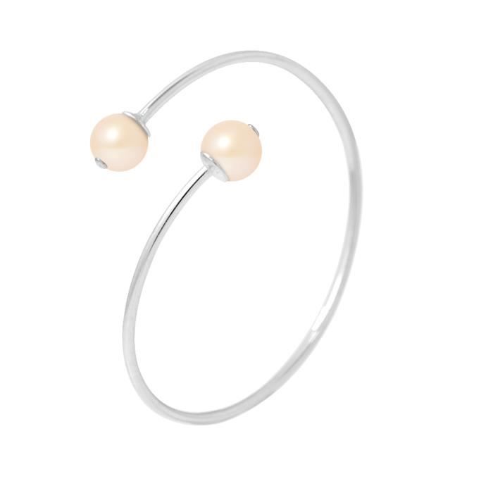 Bracelet Jonc - PERLINEA - 2 Perles de Culture dEau Douce 9-10 mm Rose - Argent 925 - Taille 14-20 cm Bracelet Jonc - PERLINEA - 2 Perles de Culture dEau Douce 9-10 mm Rose - Argent 925 - Taille 14-20 cm