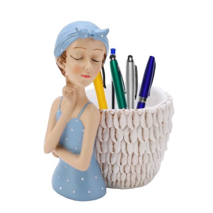 Qiilu Porte crayon statues en résine Porte Stylo Statue Fille Bleue