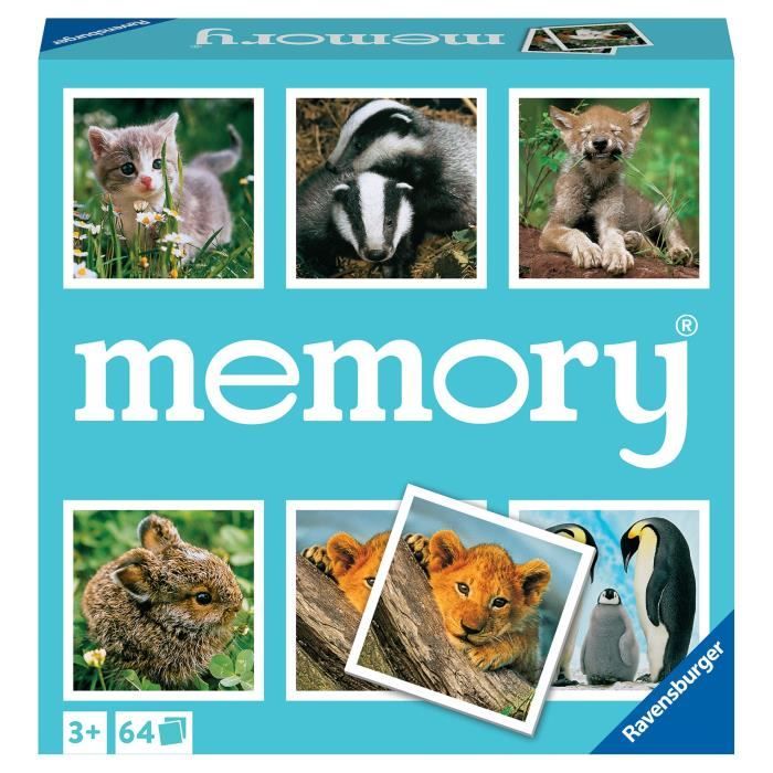 grand memory® - thème : petits animaux - jeu de paires et de mémoire - jeu educatif - 64 cartes - adultes et enfants dès 3 ans