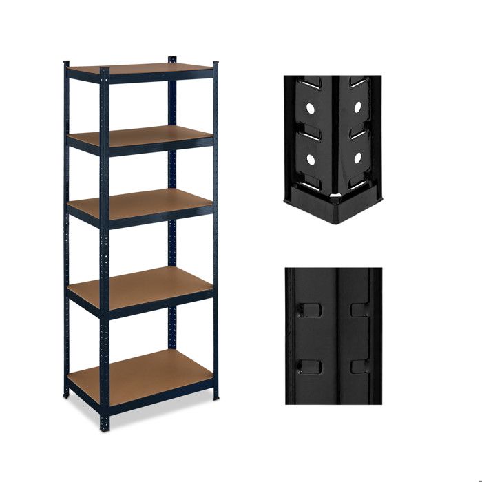 Relaxdays Étagère à charge lourde HxLxP : 180x70x45 cm jusquà 500 kg acier & MDF 5 niveaux garage stockage noir