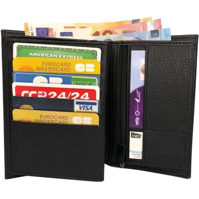 Portefeuille Homme Mince En Cuir Synthétique - 8 Emplacements Cartes, 2 Poches Billets - Noir Ou Marron - 11,5x9,4 Cm