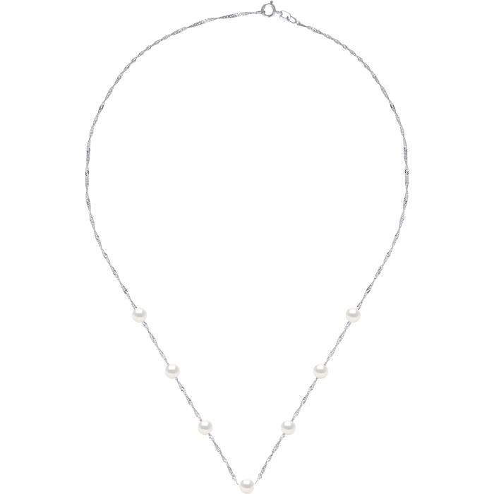 Collier Maille Câble Argent 925 Avec Perle De Nacre 8mm AAA - Ras Du Cou, Femme, Blanc Nacré