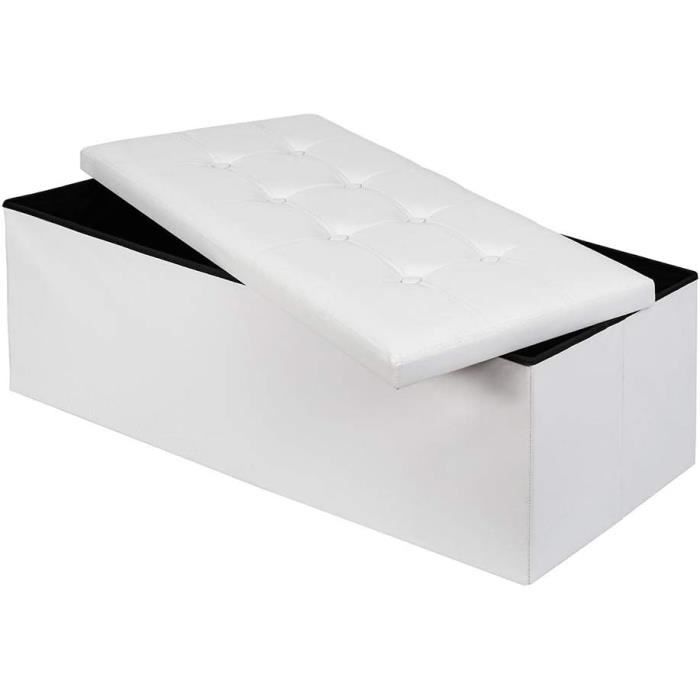 bakaji hmsrt-2 pouf coffre pliable banc tabouret repose-pieds éco cuir blanc, similicuir, pvc, bois, standard102