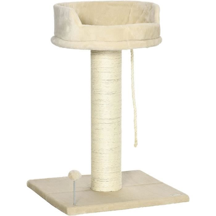 Arbre à Chat PawHut 83cm - Sisal, Plateforme, Jeu Boule Et Corde - Couleur Beige - 14