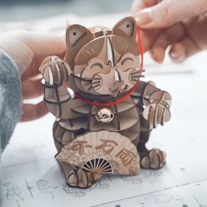 Rolife Plutus Cat Puzzle 3D Maquette Bois,Modélisme pour Adultes à  Construire,Décoration du Bureau de la Maison Idée de Cadeau d165