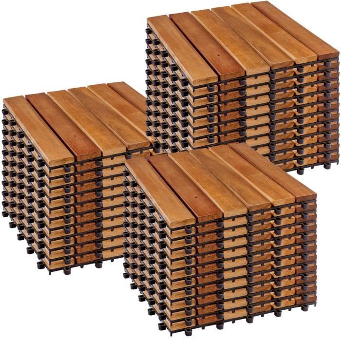 Lot de 33 dalles en bois d'acacia classique - STILISTA - résistant aux intempéries - 30x30x2,4cm