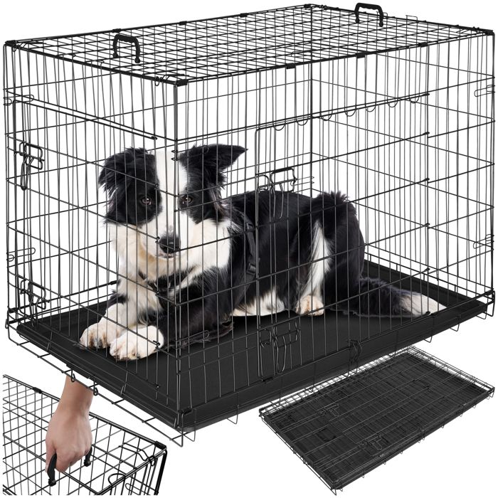 Comparer les prix de TECTAKE Caisse grillagée pour chien LUNA pliable avec 2 portes et 2 poignées de transport - 108 x 71 x 76 cm