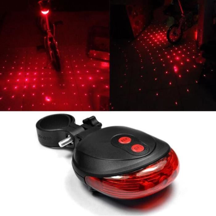 5 LED 2 Laser Rouge Lumiere Lampe Velo Bicyclette VTT Feux Arriere Eclairage Cdiscount Sport