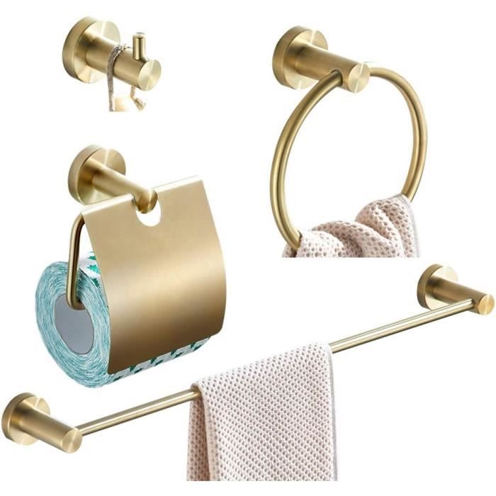 Ensemble Salle De Bain 4 Pièces Flybath - Porte-Serviettes, Anneau, Porte-Papier Toilette, Crochet - Finition Bronze Brossé