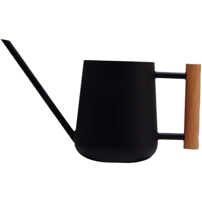 Arrosoir 1 Litre En Acier Inoxydable Noir – Bec Long, Poignée Bois, Pour Plantes D'intérieur Et Petits Pots