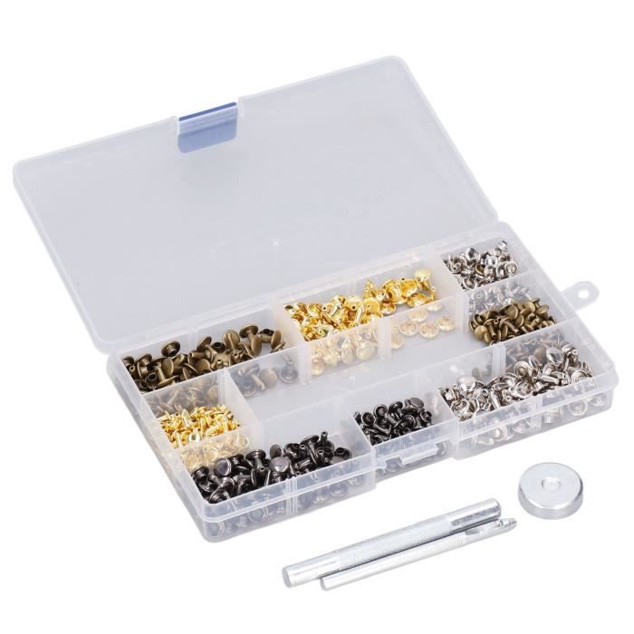 Kit De 240 Rivets Pour Cuir - Tailles 6mm 8mm 12mm - Laiton Doré Argenté - Avec Outil De Pose