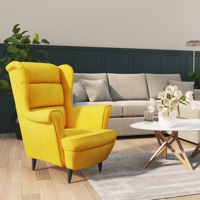 Fauteuil Salon MVS - Fauteuil jaune moutarde velours2185 Kg
