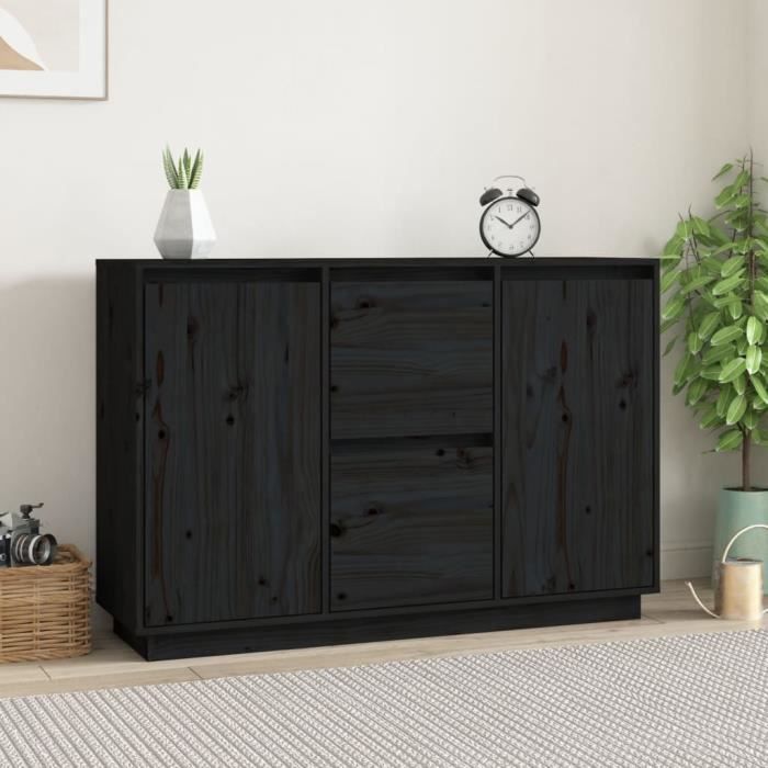 Buffet bas - VIDAXL - Noir - Bois massif - 2 portes - Industriel