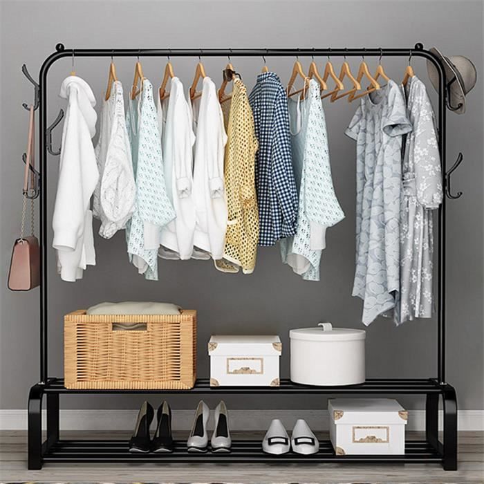 porte vetements avec tige superieure penderie avec etagere de rangement chaussures 6 crochets noir 110 33 150 cm vinteky cdiscount maison