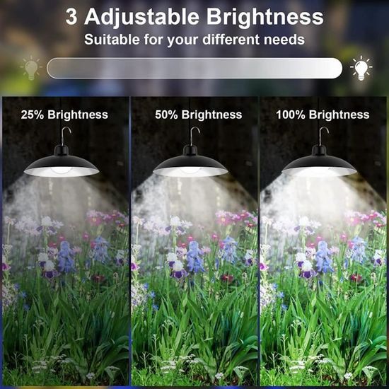 Qoolife Lampes Solaires Suspendues Extérieur Intérieur 4500mAh - 3 Couleurs, 4 Modes, Télécommande, IP66