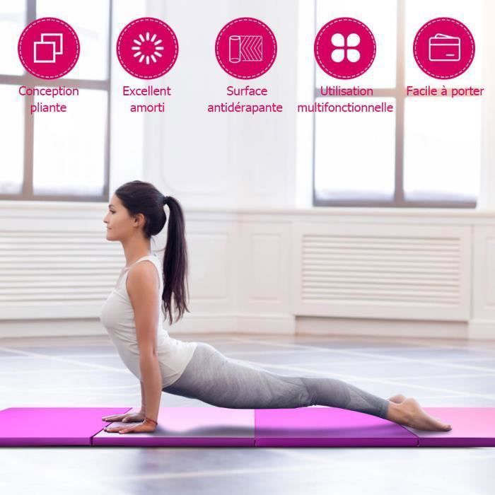 Tapis De Yoga COSTWAY 8 Mm – Double Face Antidérapant, Haute Densité, Avec 2 Sangles Velcro, Pour Intérieur/extérieur