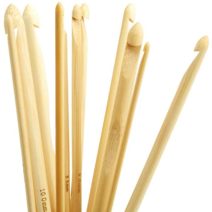 Lot De 12 Crochets Tunisiens En Bambou - Tailles 3.0 à 10.0 Mm - 25 Cm - Pour Tricot Et Crochet