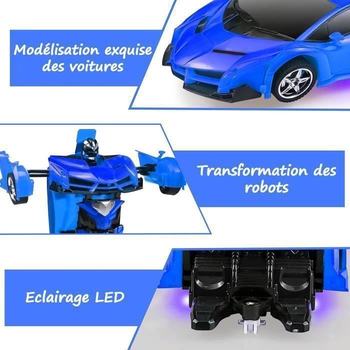 Kirdume Voiture Transformer 2 En 1 – LED Musique – Roues Pivotantes – Cadeau Anniversaire Enfant