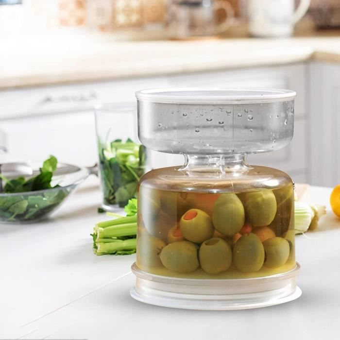 Ansbell Bocal à cornichons en verre de 1485 ml avec filtre à rabat –  Récipient hermétique pour cornichons et olives avec filtre – Séparateur de  jus de