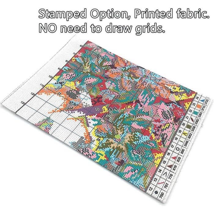 Point De Croix Kit Complet Estampé, Oiseau Et Fleurs Estampillé 14Ct 2 ...