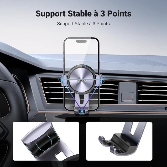 Support Téléphone Voiture Avec Clip Métallique - Pince Pour Grille D'aération - Fixation Stable Rotation Verrouillage