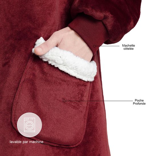 Pull Couverture à Capuche Bedsure – Chaud Avec Poches Et Fermeture éclair – Plaid Polaire Homme/femme 95x83 Cm
