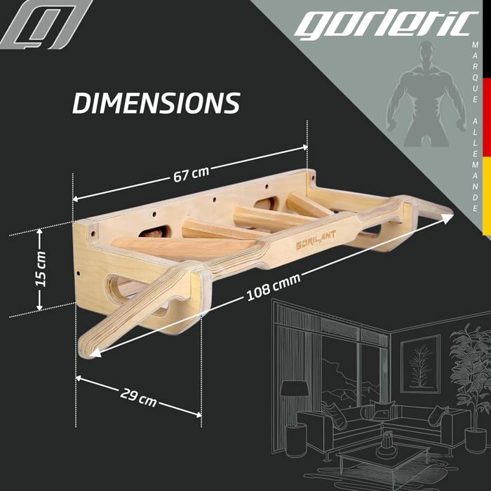 Barre De Traction Murale Gorletic - Support 130kg, 5 Prises