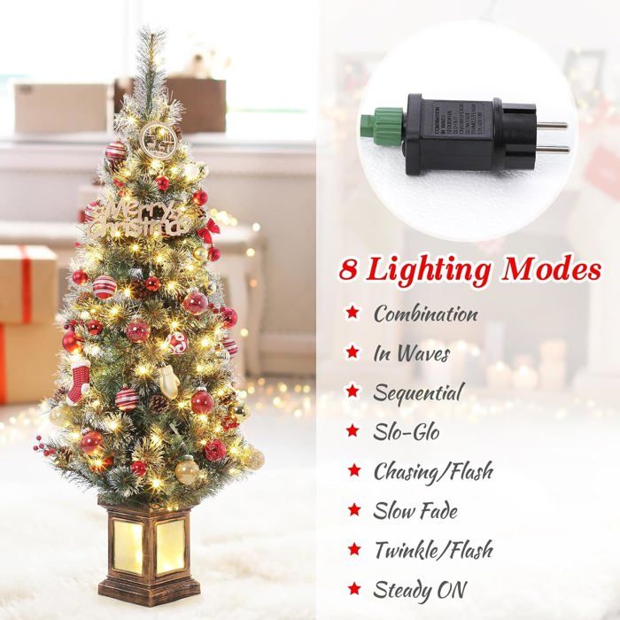Sapin De Noël Artificiel Lumineux Avec Baies Rouges Et Cônes - 40 Cm, 8 Modes D'éclairage, Alimentation Par Piles AA