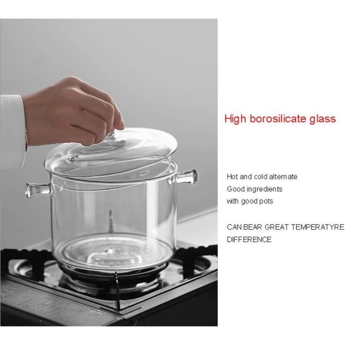 Suwimut Casserole en verre avec couvercle, 1,3 l - Résistant à la chaleur - En verre borosilicate - Pour pâtes, nouilles, soupe, lait, mijoteuse transparente avec couvercle pour parfum d'intérieur