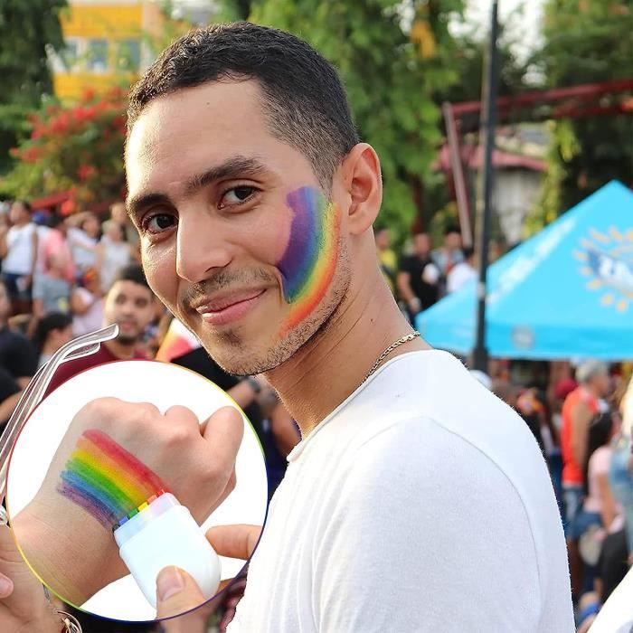 Ecaqlin Lot De 4 Peintures Arc-en-ciel Pour Le Visage Et Le Corps, Motif Drapeau