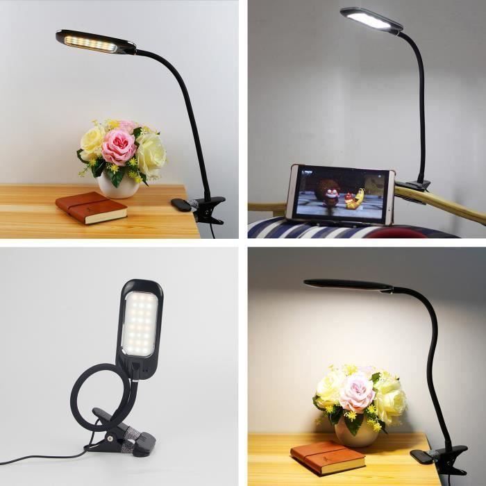 Lampe LED de Bureau; 3 Niveaux Lampe Clipsable Lecture Table Flexible Lampe  Chevet sur le Lit Réglable à Pince;5W;Noir My18608 - Cdiscount Maison