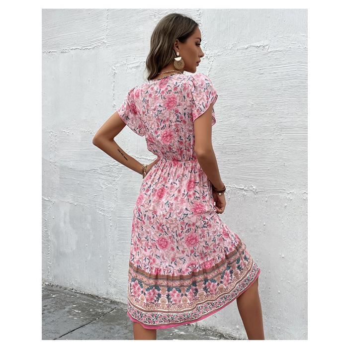 Robe Bohème Maxi Femme – Robe Longue Imprimé Floral Été Chic Élégante Grande Taille S-XXXL