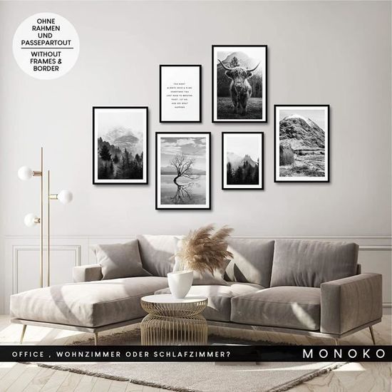 Ensemble d’images de qualité supérieure pour chambre à coucher Monoko® Lot de 6 posters de salon Sans cadre Élégants tableaux muraux