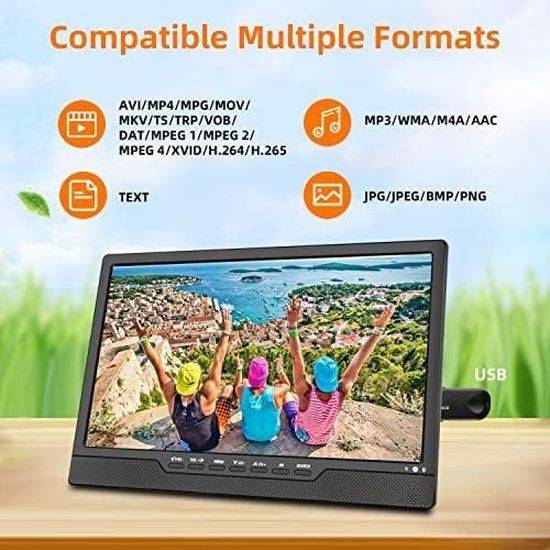 Télé Portable 14 Pouces KCR - Digital DVB-T2, Freeview, Batterie 3000mAh, USB, HDMI, AV - Pour Camping, Voiture, Maison - Pause Et Enregistrement Live