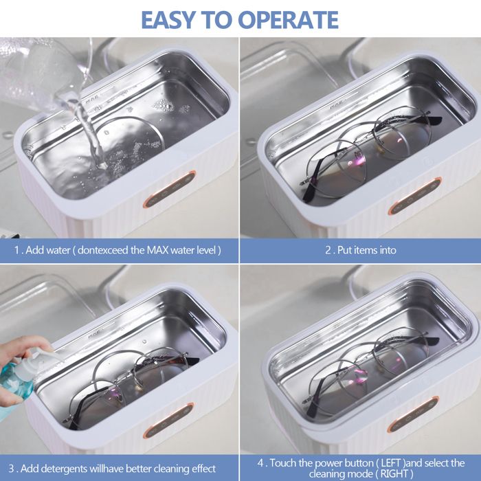 Nettoyeur à Ultrasons 45000 Hz Portable - 350 Ml - 3 Modes - Pour Lunettes, Bijoux, Petits Objets