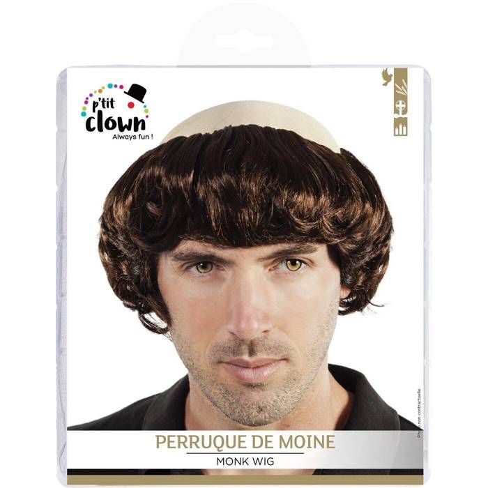 Perruque Moine Brune P'Tit Clown – Tonsure De Moine Pour Homme, Carnaval, Soirées Costumées, Halloween – Taille Unique
