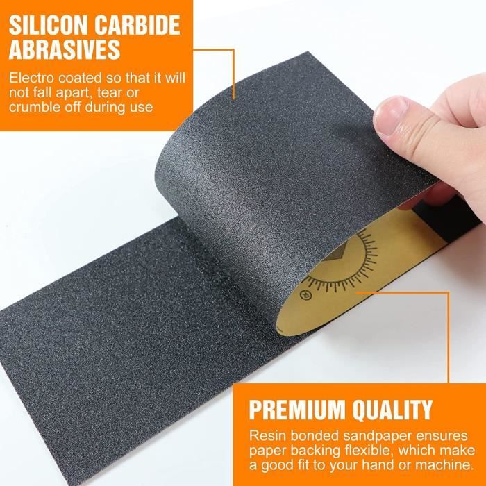 Papier de verre sec ou à l'eau - 10x papier abrasif grain 1200 - Feuille  abrasive pour poncer bois métal voiture meuble - 9 X 3,6 Pouces