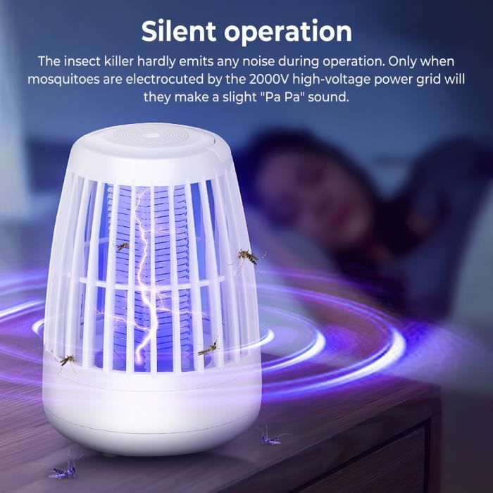 Lampe Anti-Moustique Électrique 6W 1000V – Tueur D'Insectes UV 365 Nm, Câble 2m, Plateau Amovible – Protection Efficace Intérieur Maison, Chambre, Balcon