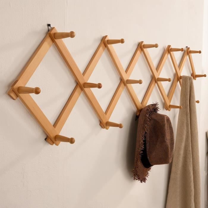 Porte Manteau Et Chapeau Mural Vintage En Bois Et Métal Trois Double Pateres Annees 50