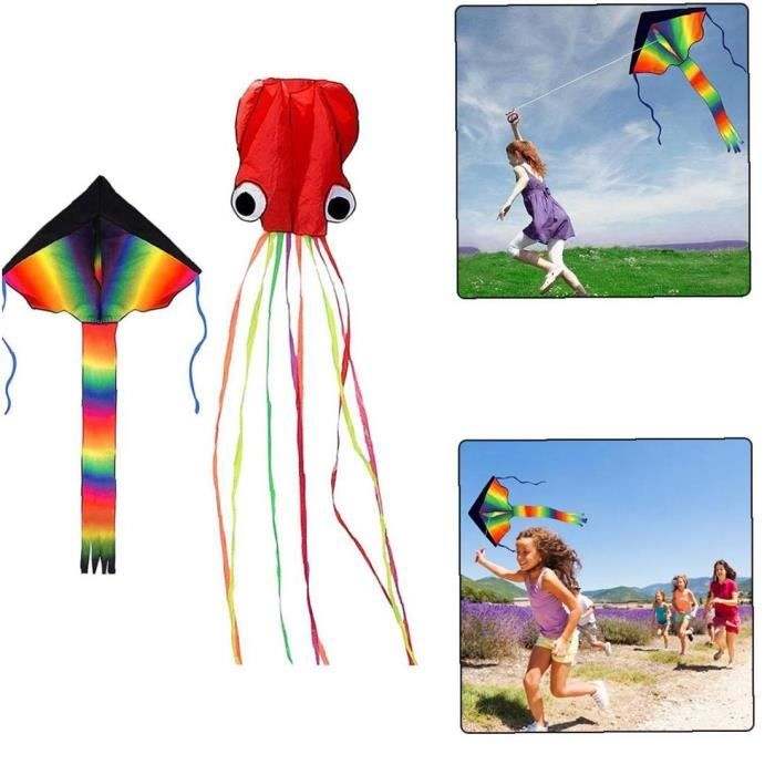 Cerf-Volant Delta Arc-en-Ciel 73x65 Cm – Toile Polyester, Tiges Fibre De Verre, 8 Queues Colorées 105 Cm – Enfant Adulte, Apprentissage Et Plaisir