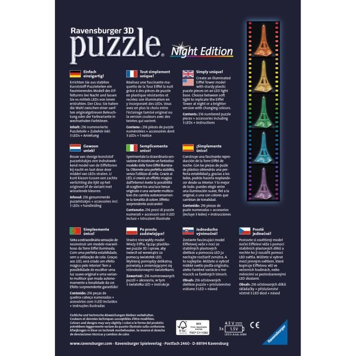 Ravensburger-Puzzle 3D Tour Eiffel phosphorescente 50 ans-Des 10 ans-2 Ravensburger-Puzzle 3D Tour Eiffel phosphorescente 50 ans-Des 10 ans-2