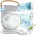 Refroidisseur portable silencieux 4-en-1 - Ventilateur à brume d'eau, conception sans drainage, modèle miniature rechargeable blanc