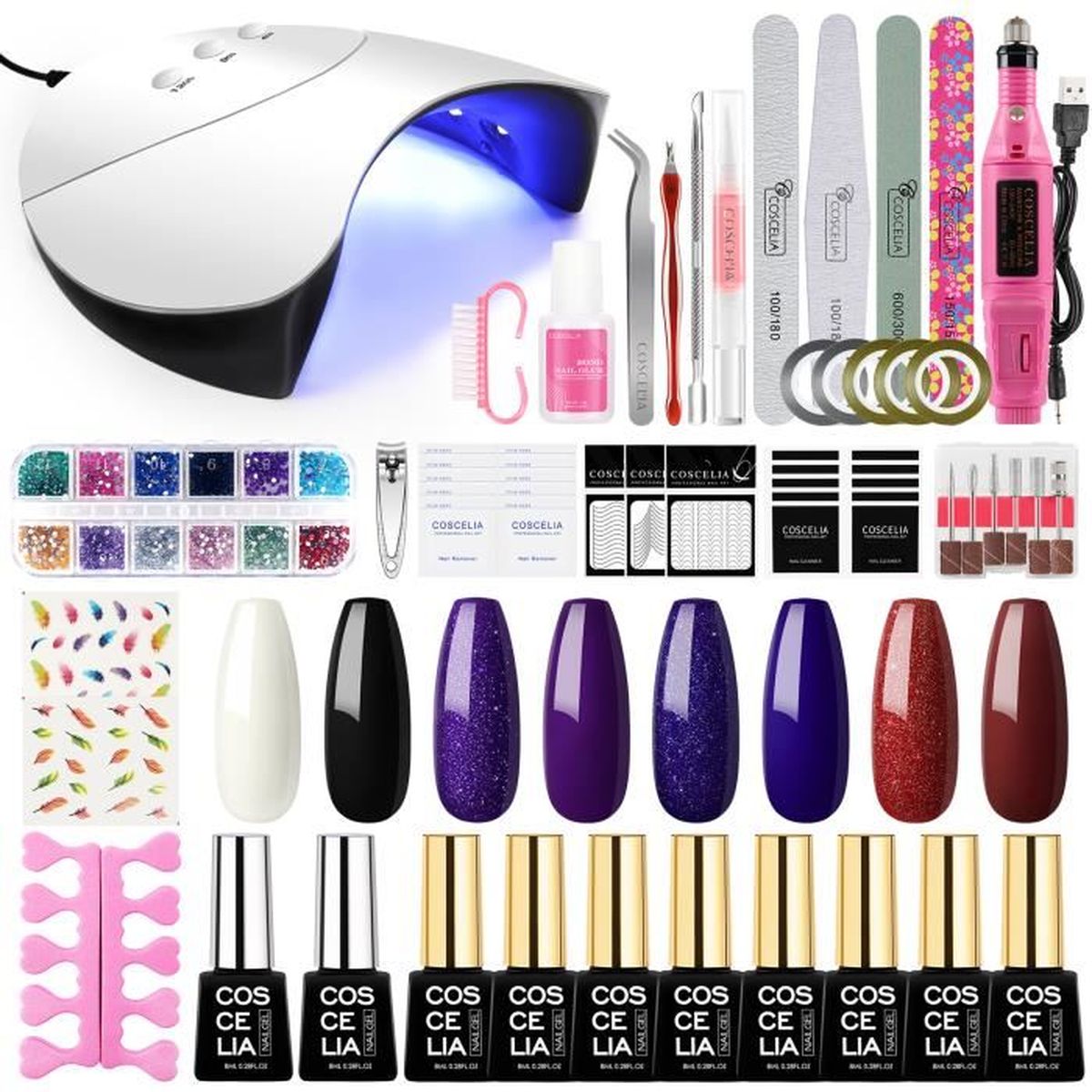 COSCELIA Kit Complet Vernis Semi Permanent 8 Couleurs Vernis à Ongles